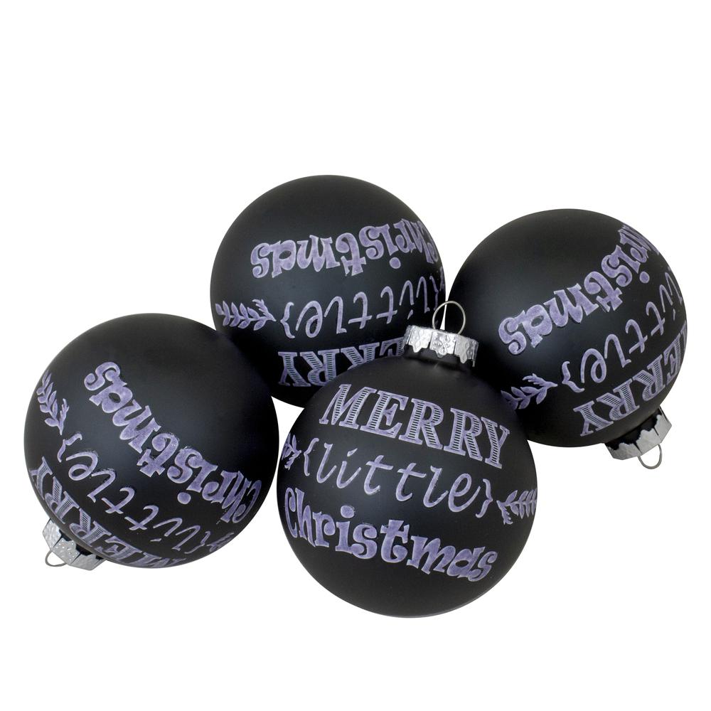 4ct Matte Black Merry Little Christmas Glass Ball Ornaments 2.5-Inch (65mm). Picture 1
