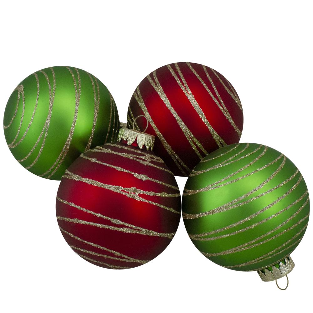 4ct  Glass Red and Green Matte Christmas Ball Ornaments 3.25-Inch (80mm). Picture 1