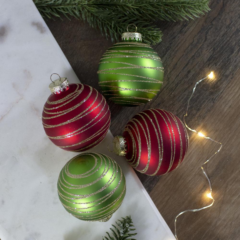 4ct  Glass Red and Green Matte Christmas Ball Ornaments 3.25-Inch (80mm). Picture 2