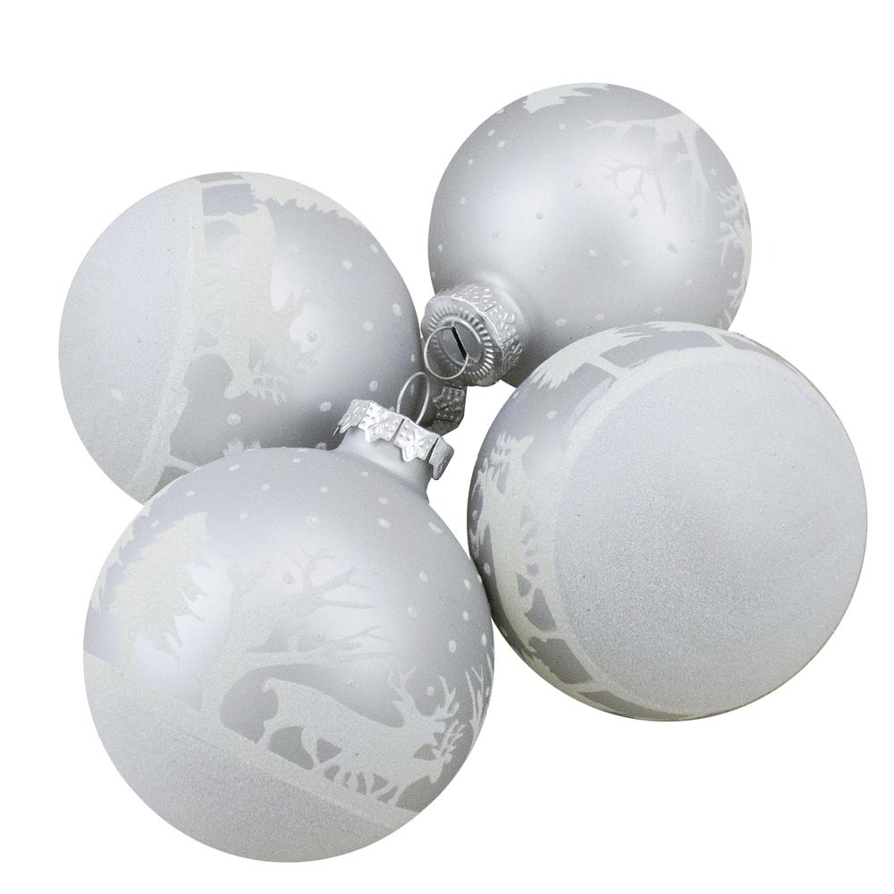 4ct Matte and Frosted White Glass Hanging Christmas Ball Ornaments 3.25" (80mm). Picture 1
