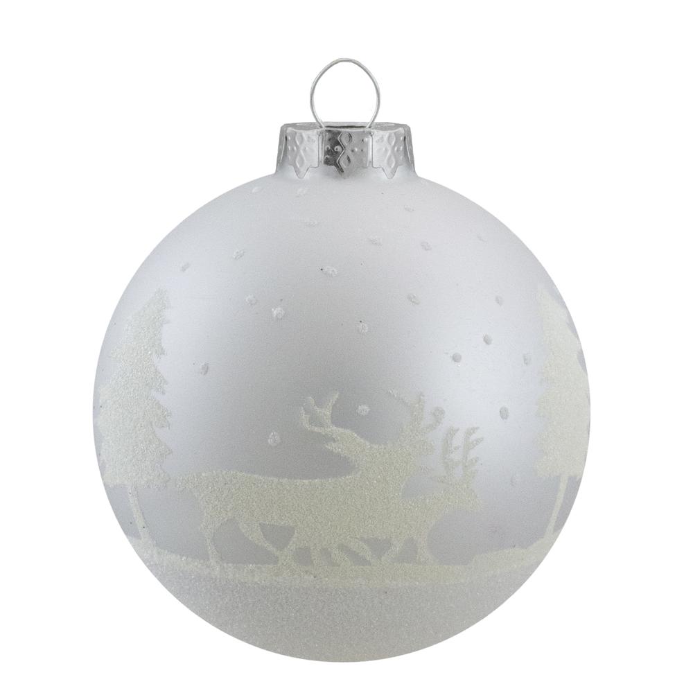 4ct Matte and Frosted White Glass Hanging Christmas Ball Ornaments 3.25" (80mm). Picture 3