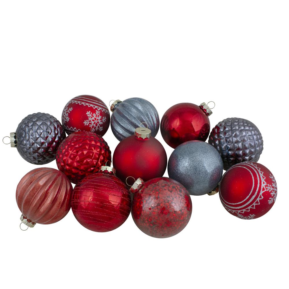 Set of 12 Red and Blue Finial and Glass Ball Christmas Ornaments. Picture 1
