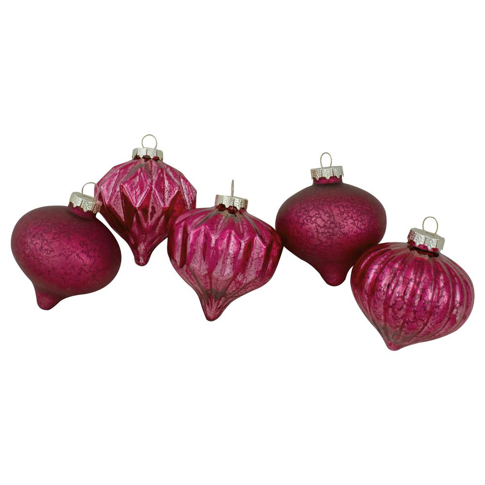12ct Pink Mercury Glass Style Glass Christmas Ornament Set 3". Picture 2