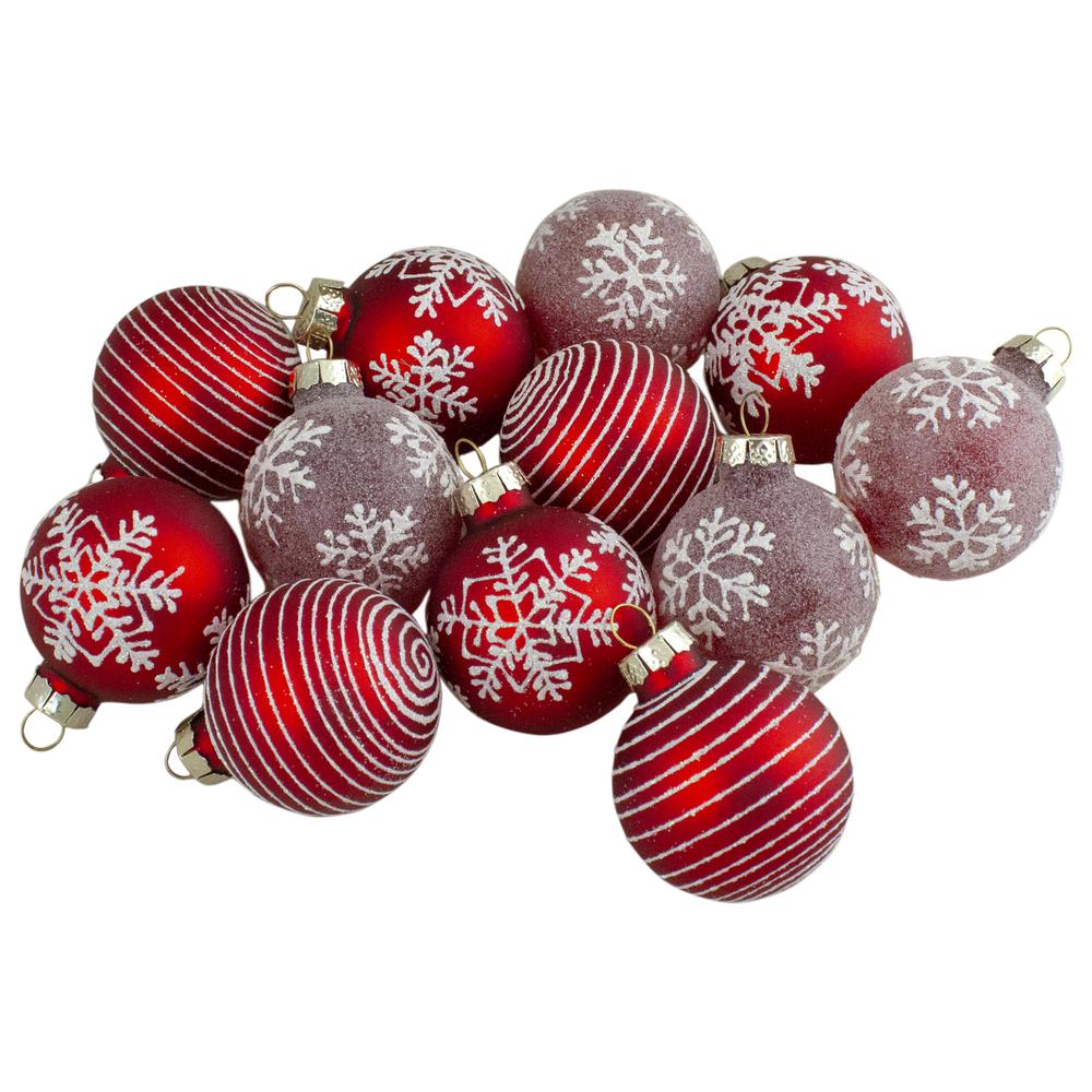 Set of 12 Red Glass Christmas Ornaments 1.75-Inch (45mm). Picture 1