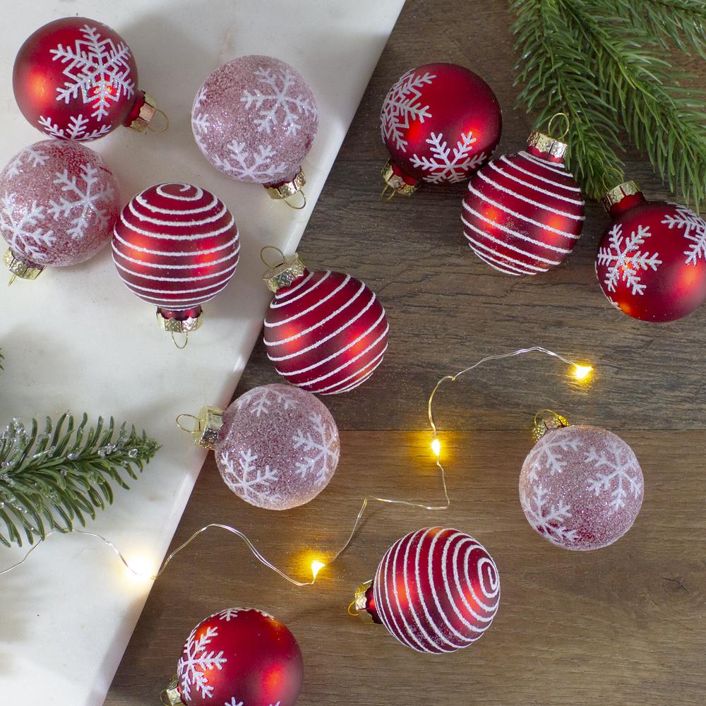 Set of 12 Red Glass Christmas Ornaments 1.75-Inch (45mm). Picture 2