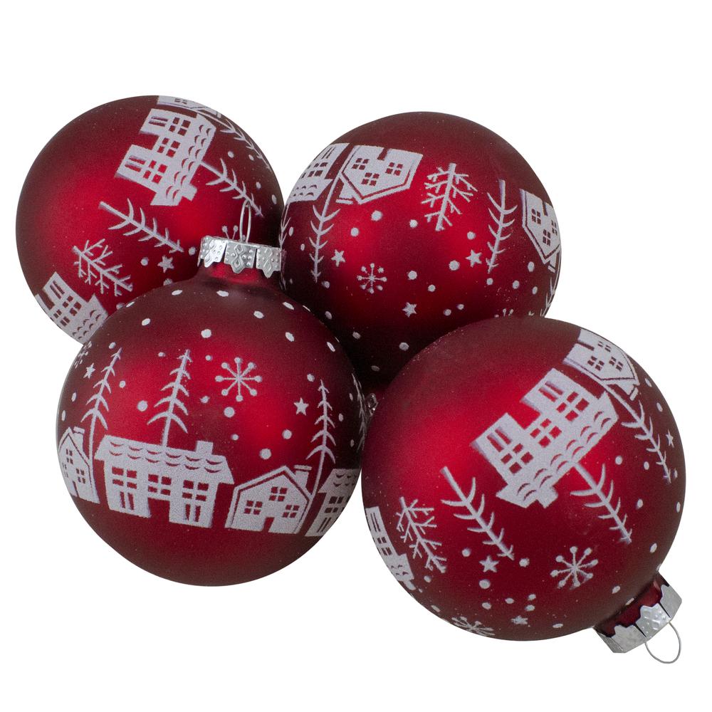 Set of 4 Red Matte Glass Ball Hanging Christmas Decorations 3.2 Inch (80mm). Picture 1