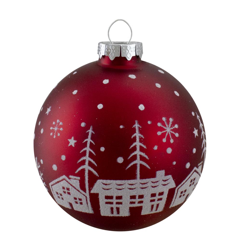 Set of 4 Red Matte Glass Ball Hanging Christmas Decorations 3.2 Inch (80mm). Picture 2