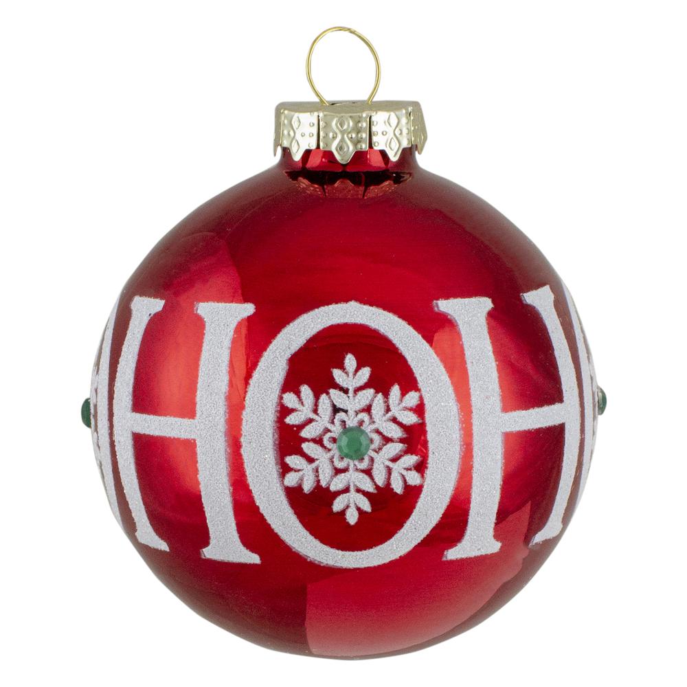 Set of 4 Red Ho Ho Ho Glass Ball Christmas Ornaments 3.25-Inch (80mm). Picture 2