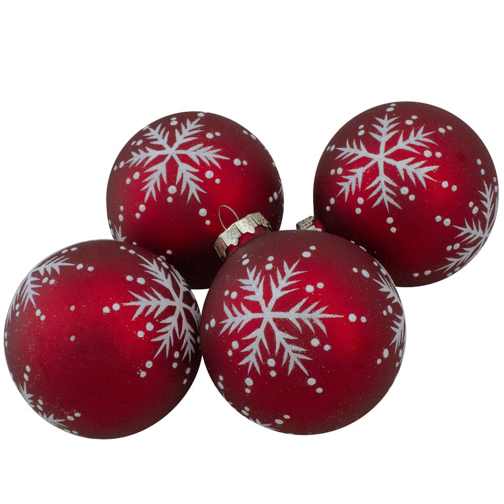 Set of 4 Matte Red Glass Ball Christmas Ornaments 3.25-Inch (80mm). Picture 1