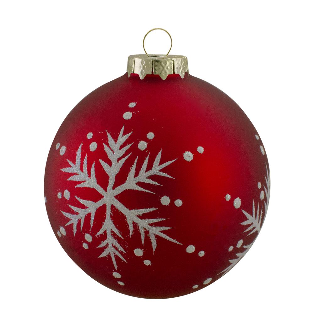 Set of 4 Matte Red Glass Ball Christmas Ornaments 3.25-Inch (80mm). Picture 3