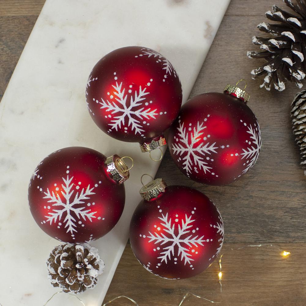 Set of 4 Matte Red Glass Ball Christmas Ornaments 3.25-Inch (80mm). Picture 2