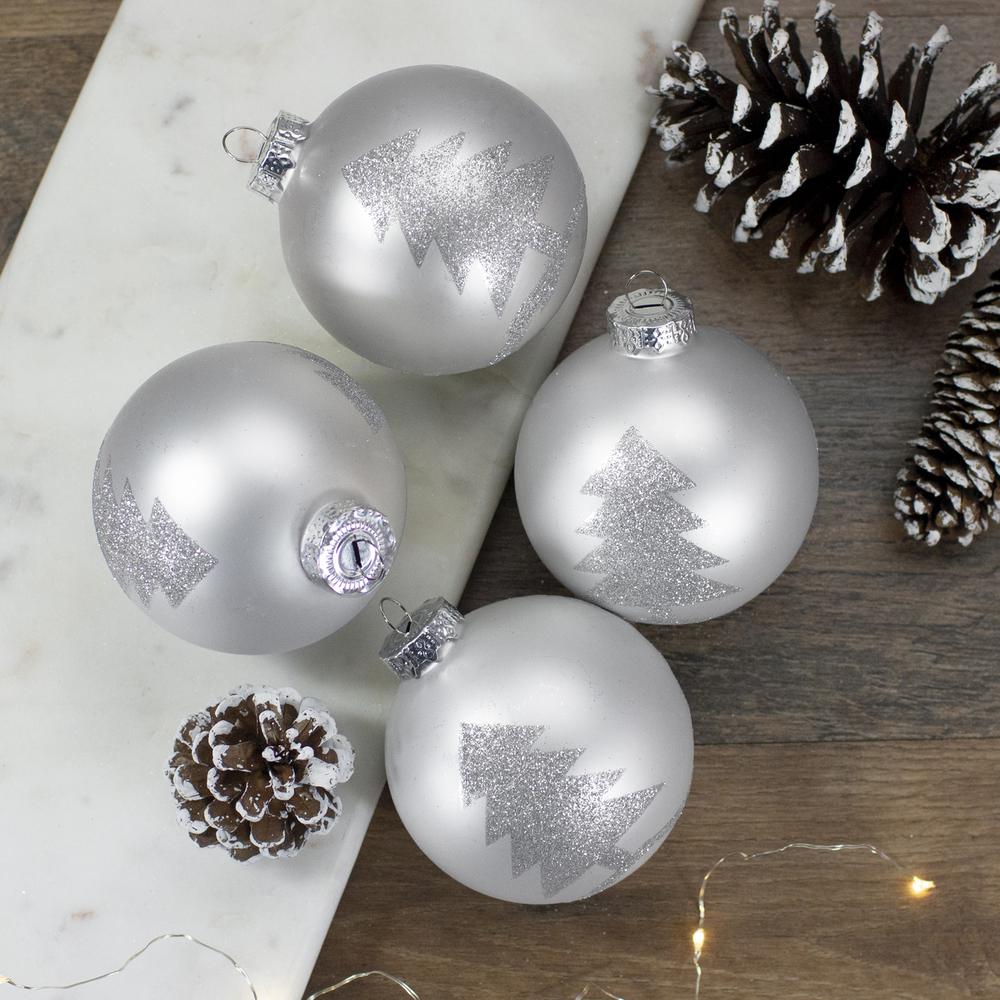 Set of 4 Silver Glass Ball Christmas Ornaments 3.25" (80mm). Picture 2