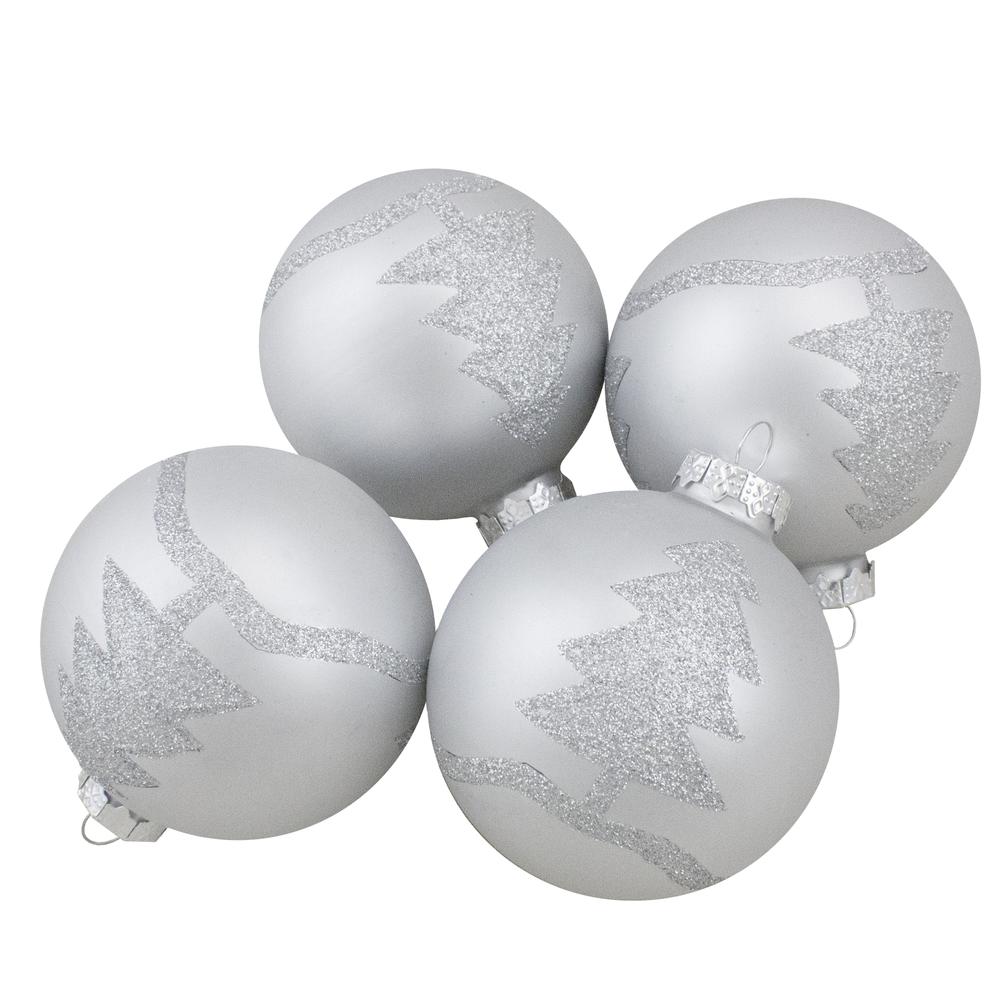 Set of 4 Silver Glass Ball Christmas Ornaments 3.25" (80mm). Picture 1