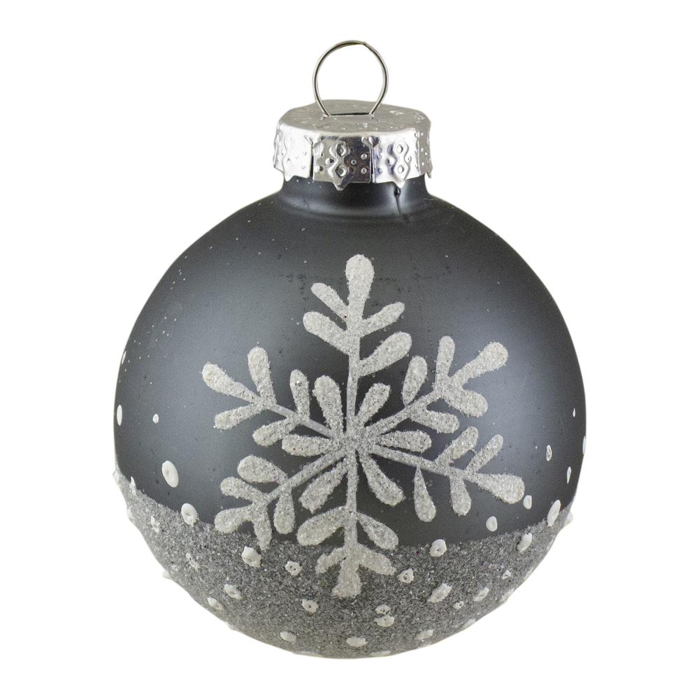 Set of 6 Gray and White Snowflake Glass Christmas Ball Ornaments 4" (101mm). Picture 4