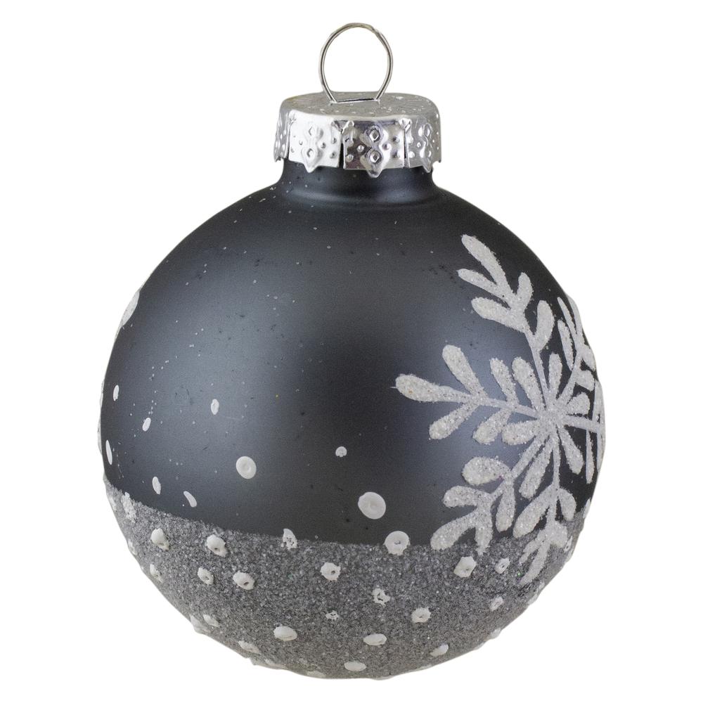 Set of 6 Gray and White Snowflake Glass Christmas Ball Ornaments 4" (101mm). Picture 3
