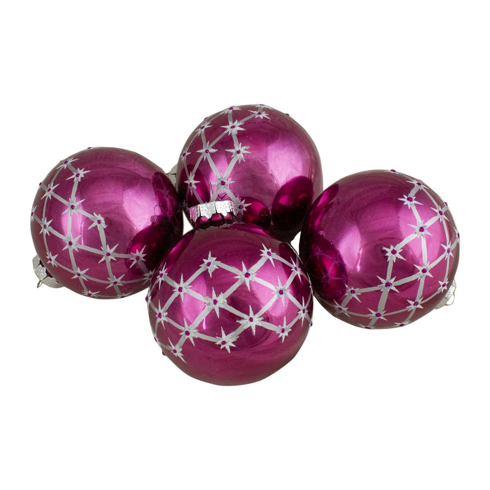 Set of 4 Pink Glass Ball Christmas Ornaments 3.25-Inch (80mm). Picture 1
