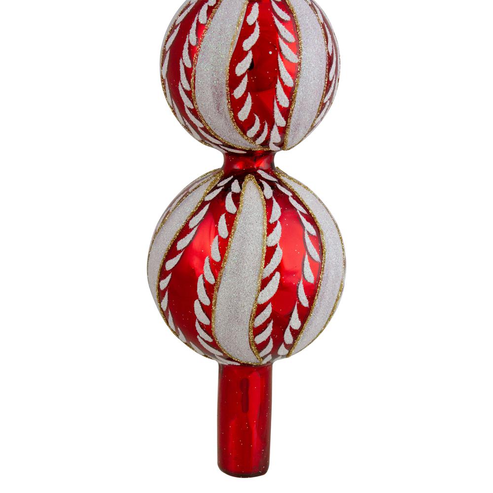 14.75" Red and White Glass Finial Christmas Tree Topper. Picture 2