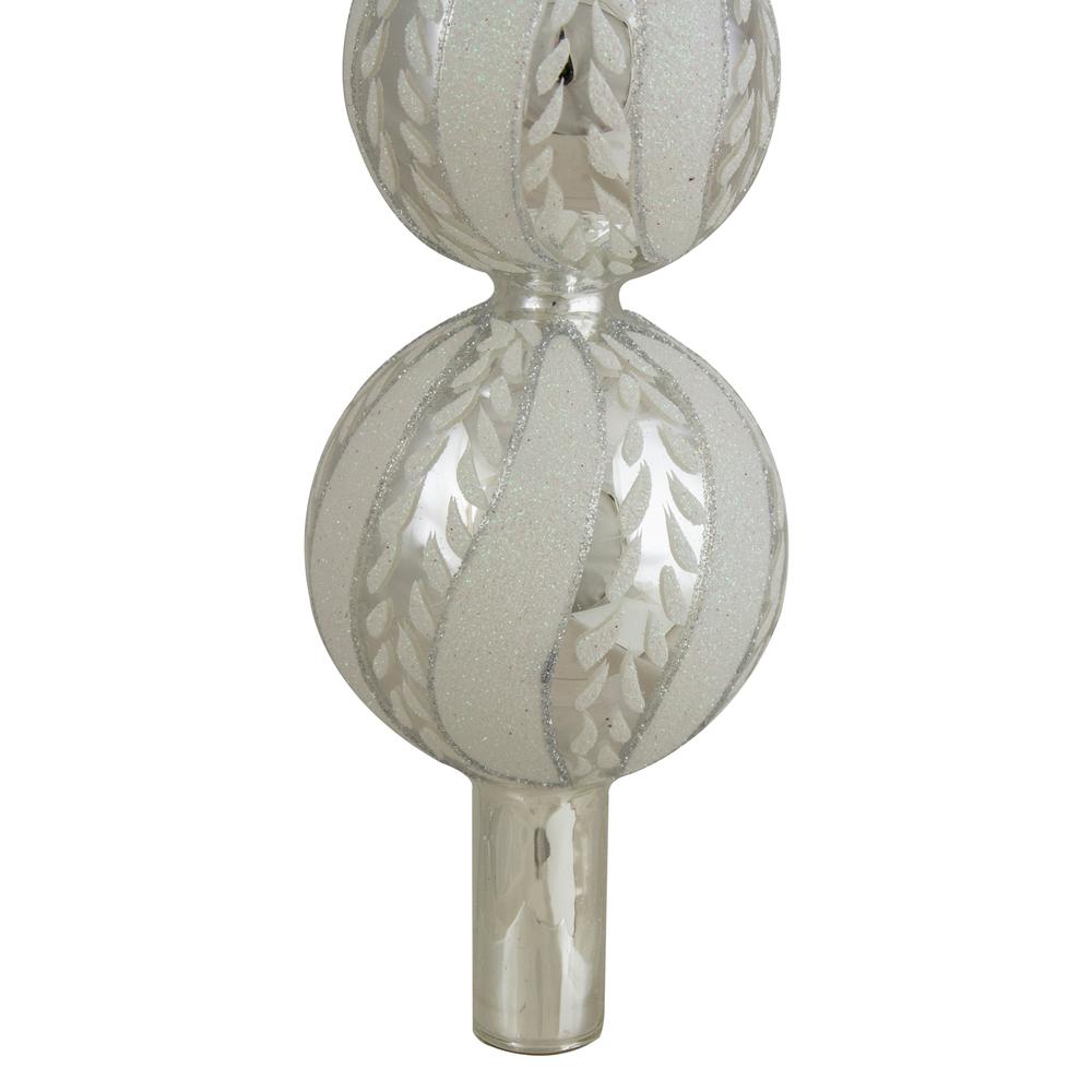 14.75" Silver and White Glitter Glass Finial Christmas Tree Topper. Picture 2