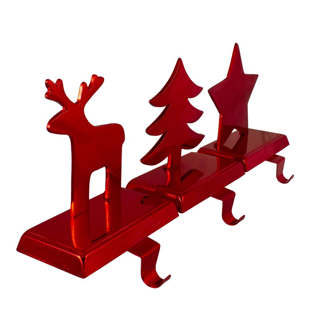 Reindeer  Christmas Tree  and Star Metallic Red Christmas Stocking Holders. Picture 3