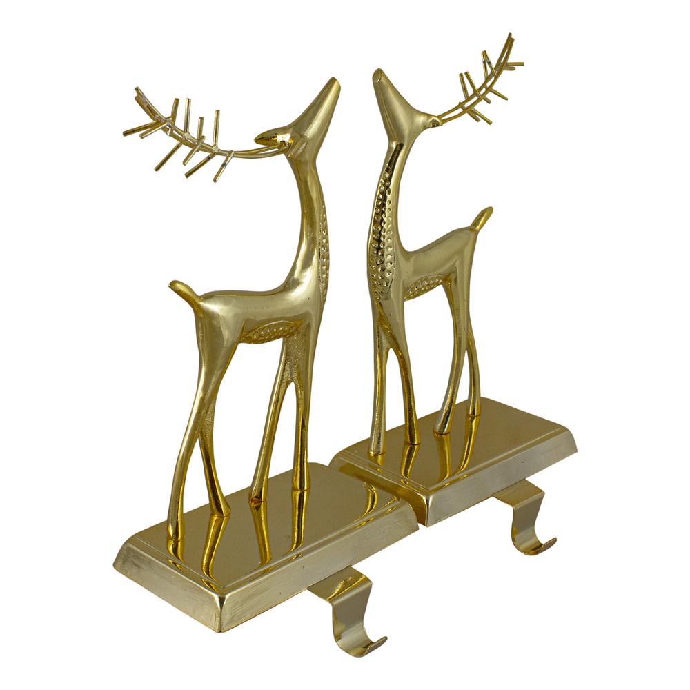 Set of 2 Gold Standing Reindeer Christmas Stocking Holders 9.75". Picture 4