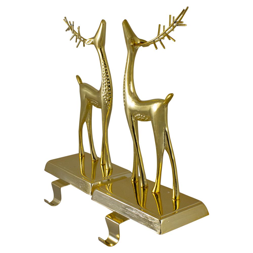 Set of 2 Gold Standing Reindeer Christmas Stocking Holders 9.75". Picture 3