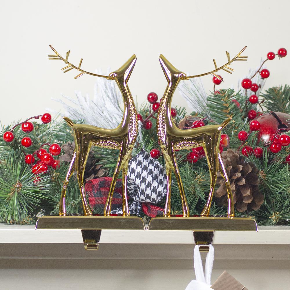 Set of 2 Gold Standing Reindeer Christmas Stocking Holders 9.75". Picture 2