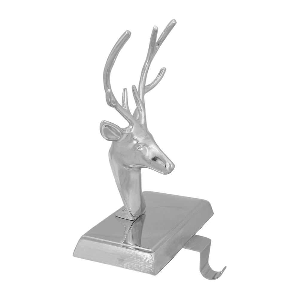 8" Shiny Silver Deer Head Christmas Stocking Holder. Picture 3