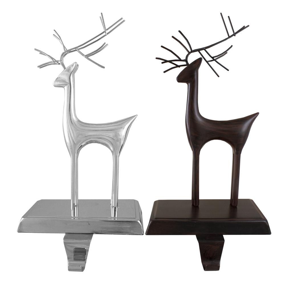Set of 2 Oil Rubbed Bronze and Silver Reindeer Christmas Stocking Holders. Picture 1