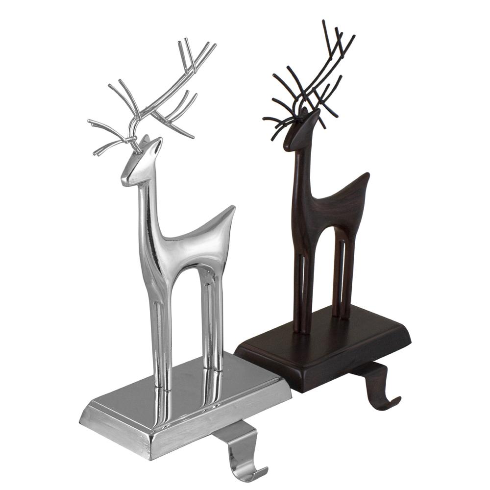 Set of 2 Oil Rubbed Bronze and Silver Reindeer Christmas Stocking Holders. Picture 4