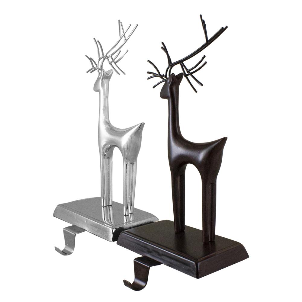 Set of 2 Oil Rubbed Bronze and Silver Reindeer Christmas Stocking Holders. Picture 3