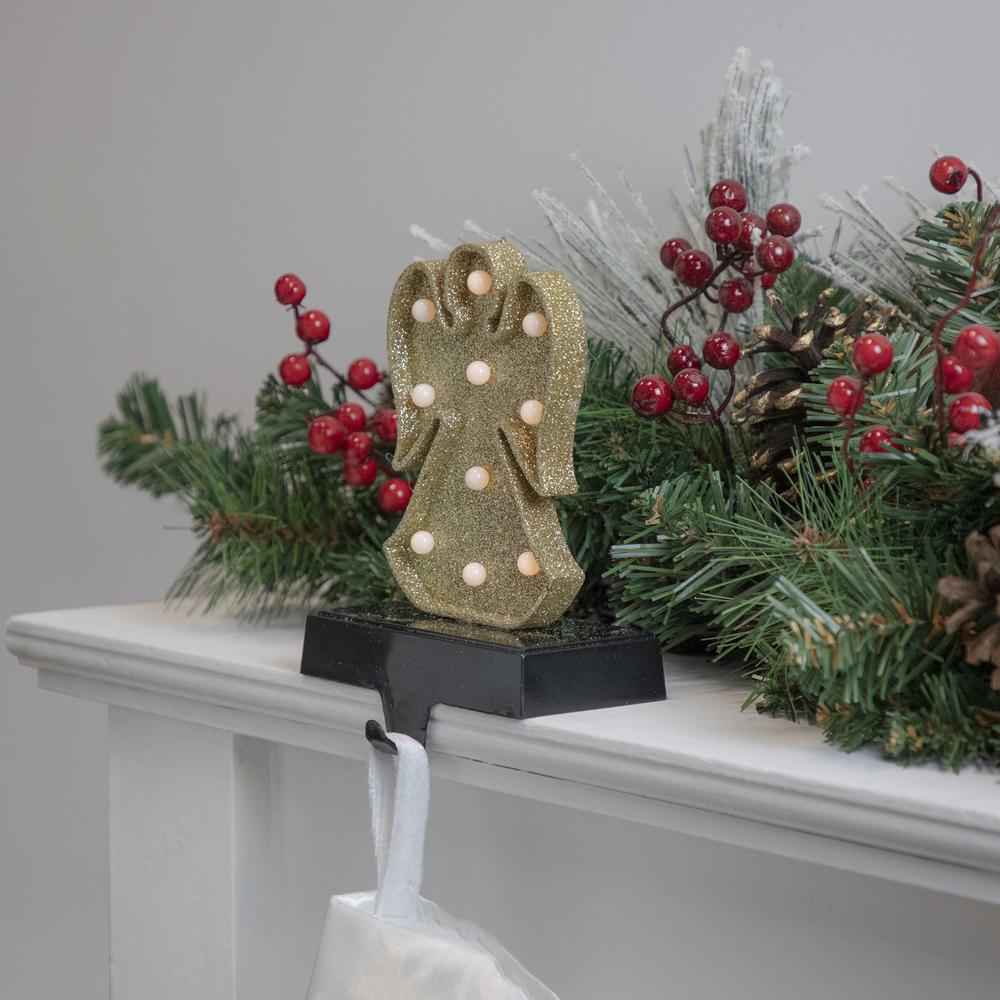 Gold Glittered LED Lighted Angel Christmas Stocking Holder 7". Picture 2