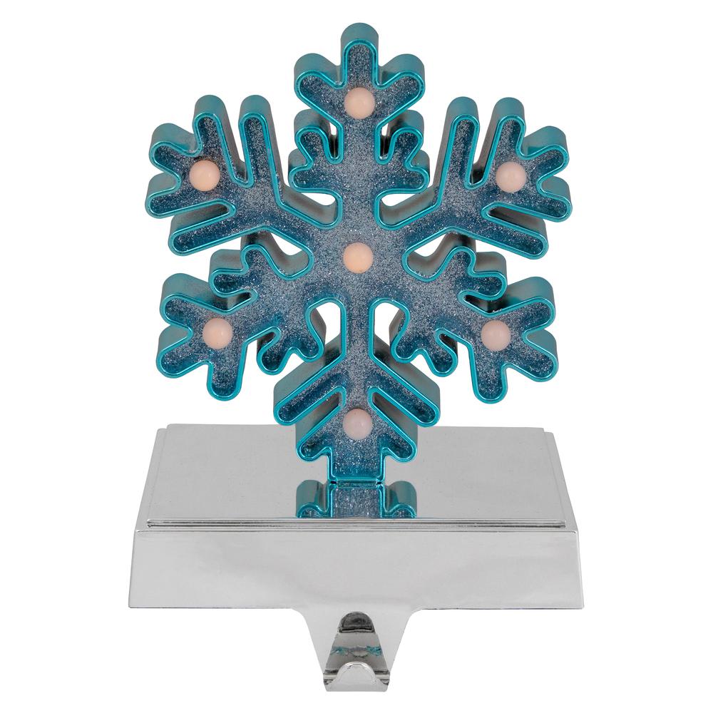 Blue and Silver LED Lighted Snowflake Christmas Stocking Holder 7". Picture 1