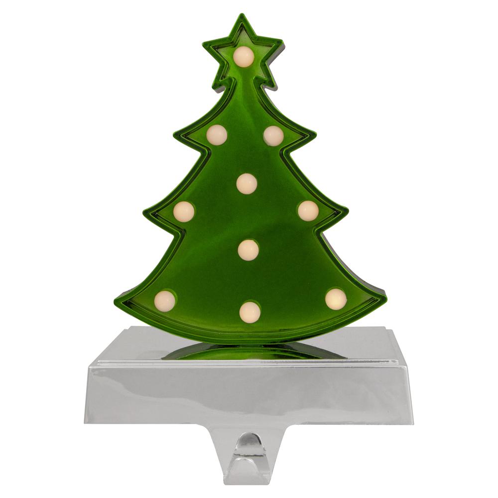 Shiny Green LED Lighted Christmas Tree Stocking Holder 7". Picture 1