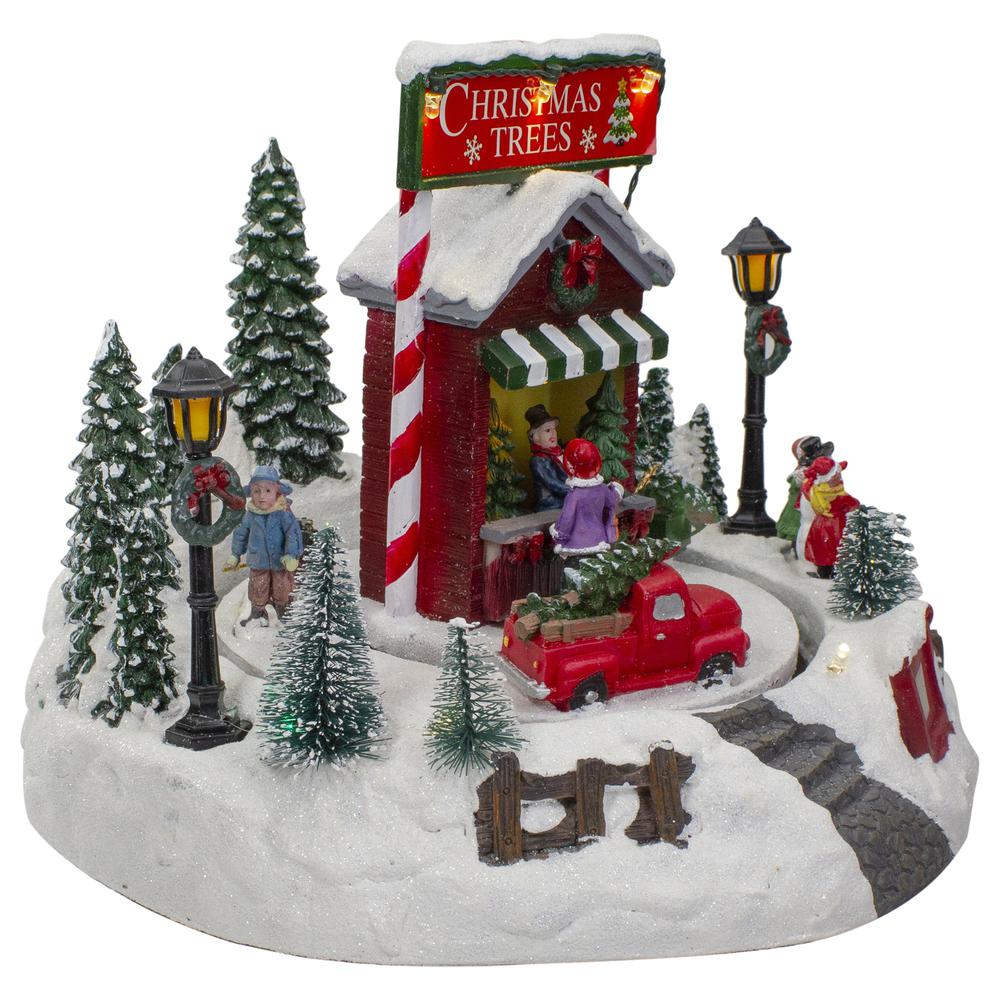 9" Lighted and Animated Christmas Tree Farm Winter Scene with Moving Cars. Picture 3