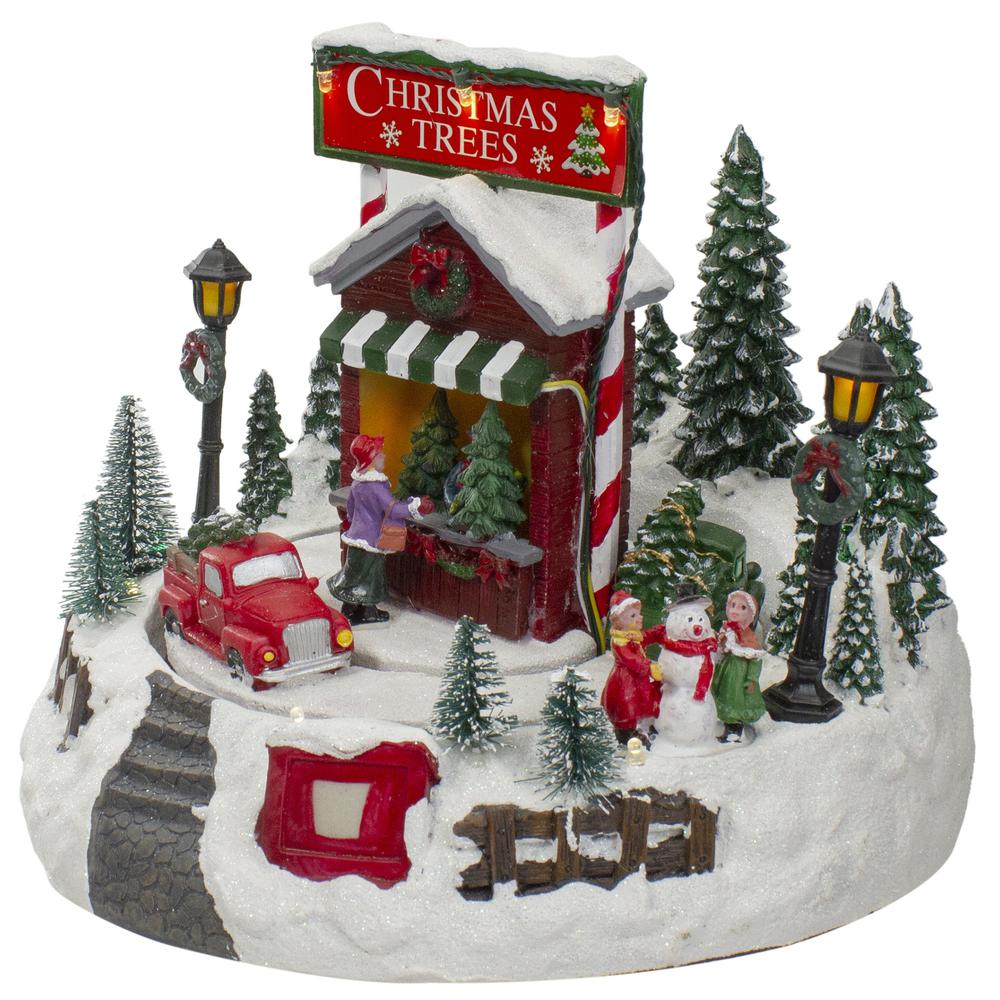 9" Lighted and Animated Christmas Tree Farm Winter Scene with Moving Cars. Picture 4