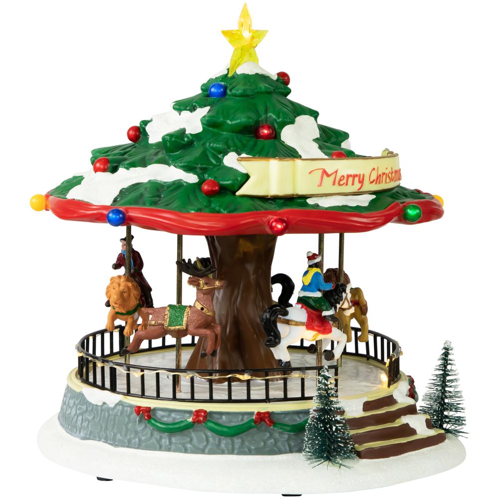 10.5" LED Lighted Musical and Animated Christmas Carousel Village Display. Picture 7