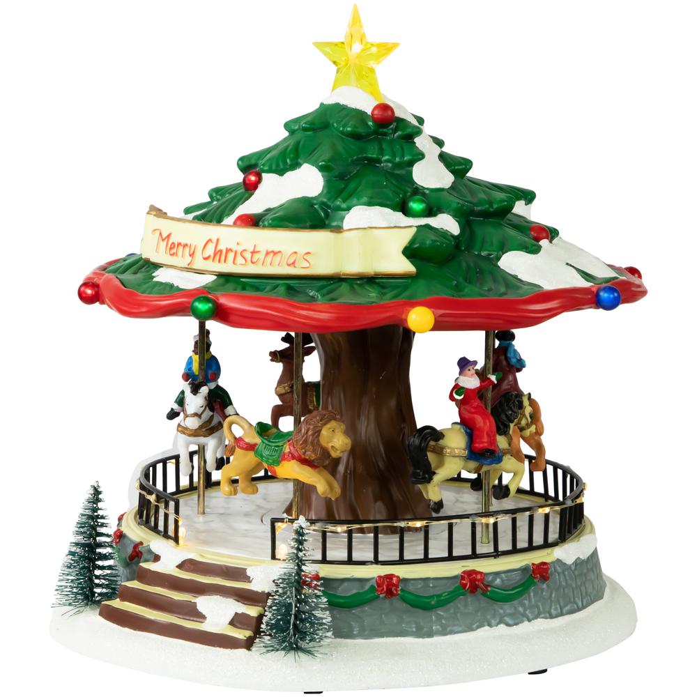 10.5" LED Lighted Musical and Animated Christmas Carousel Village Display. Picture 4