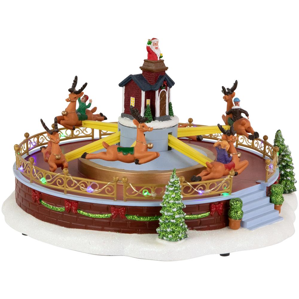 12" Animated and Musical Rockin' Reindeer Ride LED Christmas Village Display. Picture 3