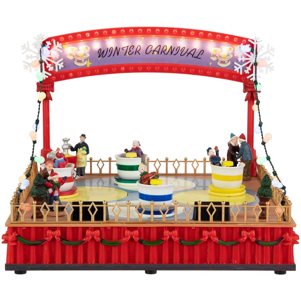 10.75" Animated and Musical Winter Carnival Teacup Ride Christmas Village. Picture 1
