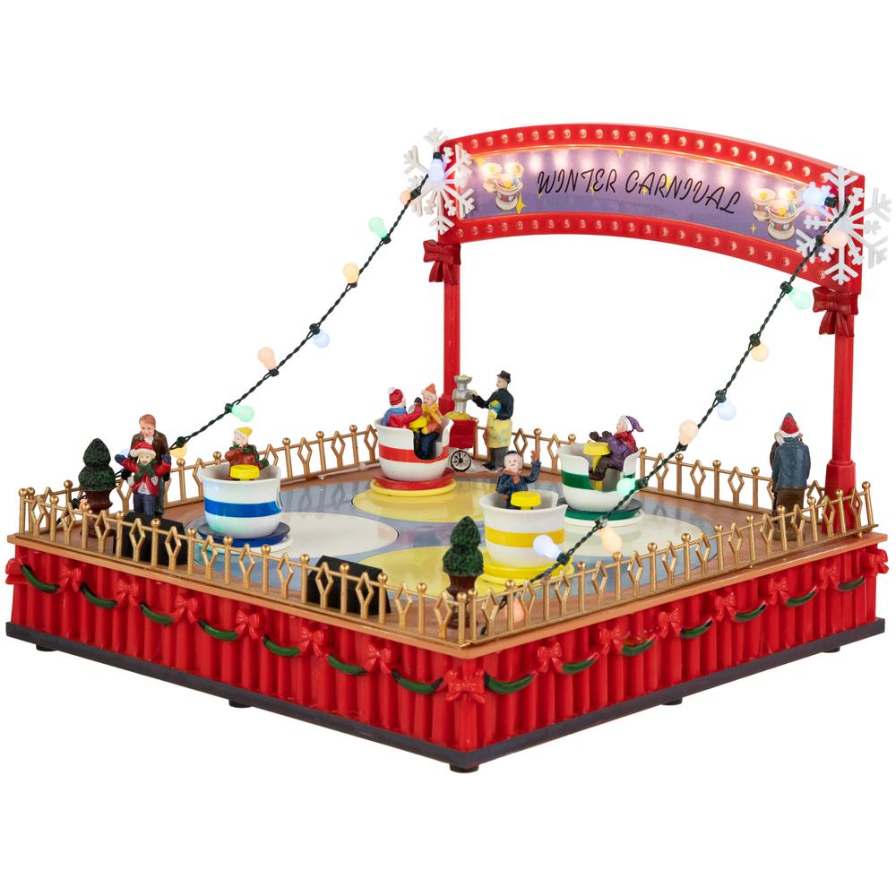 10.75" Animated and Musical Winter Carnival Teacup Ride Christmas Village. Picture 2