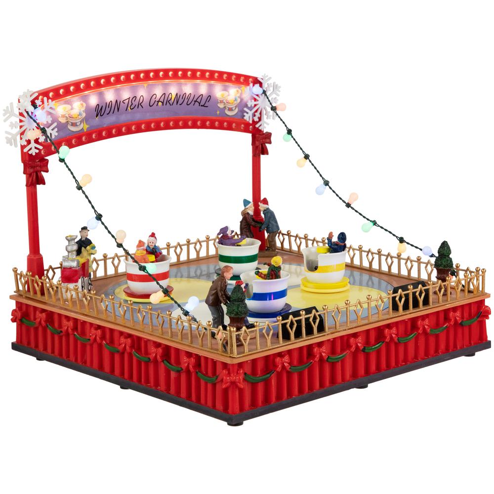 10.75" Animated and Musical Winter Carnival Teacup Ride Christmas Village. Picture 3
