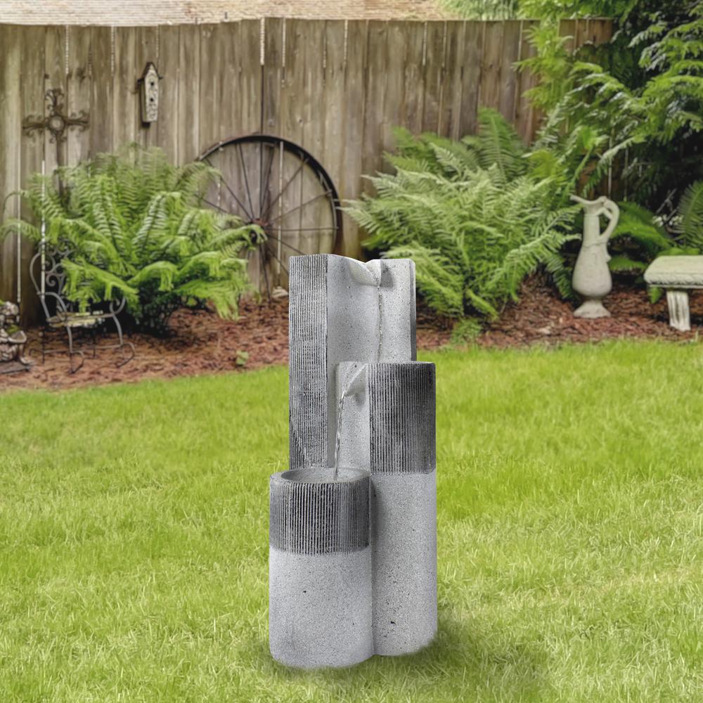 24" Gray Speckled Modern Style 3-Tier Rainfall Outdoor Water Fountain. Picture 2