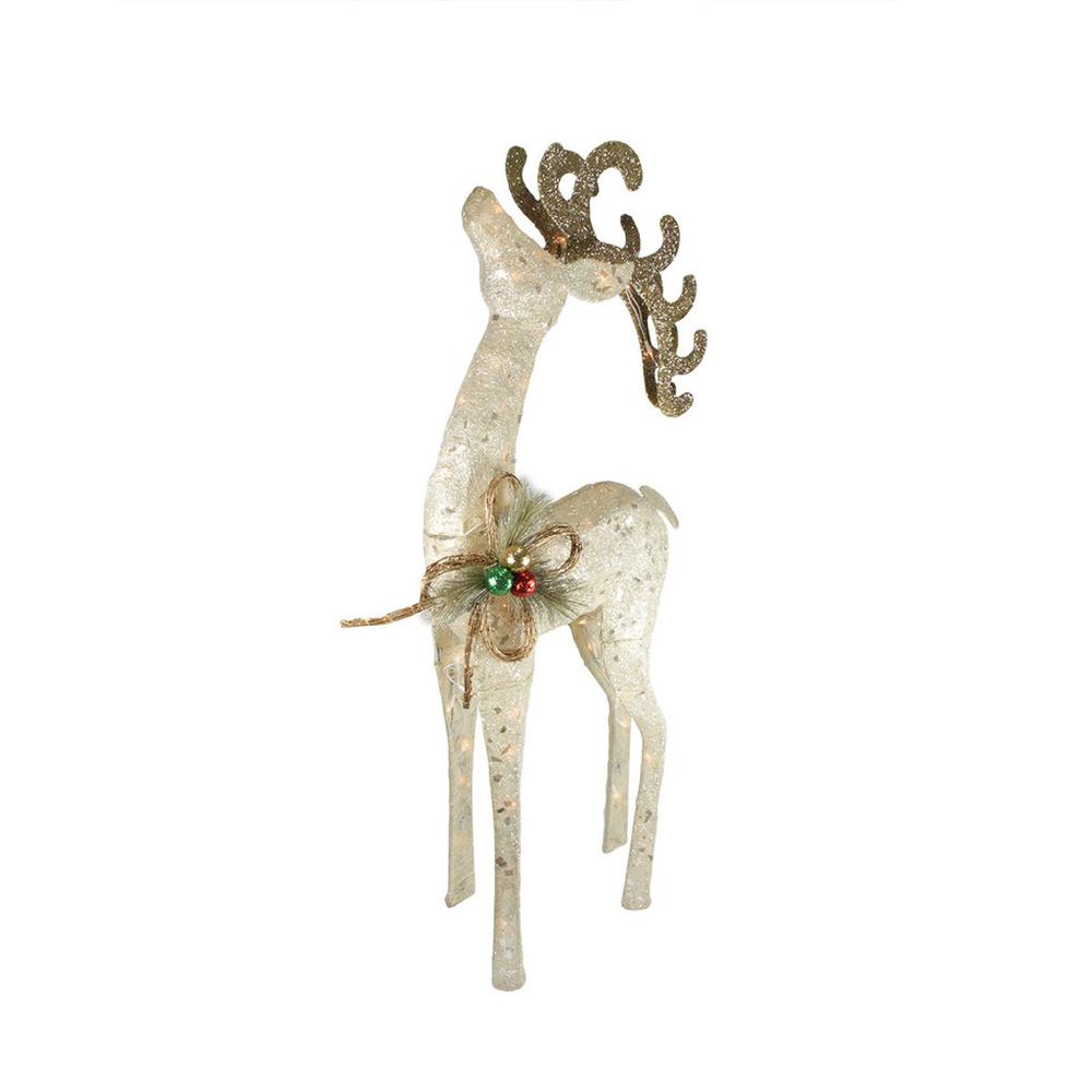 46" Pre-Lit Brown and Ivory Reindeer Outdoor Christmas Decor. Picture 2