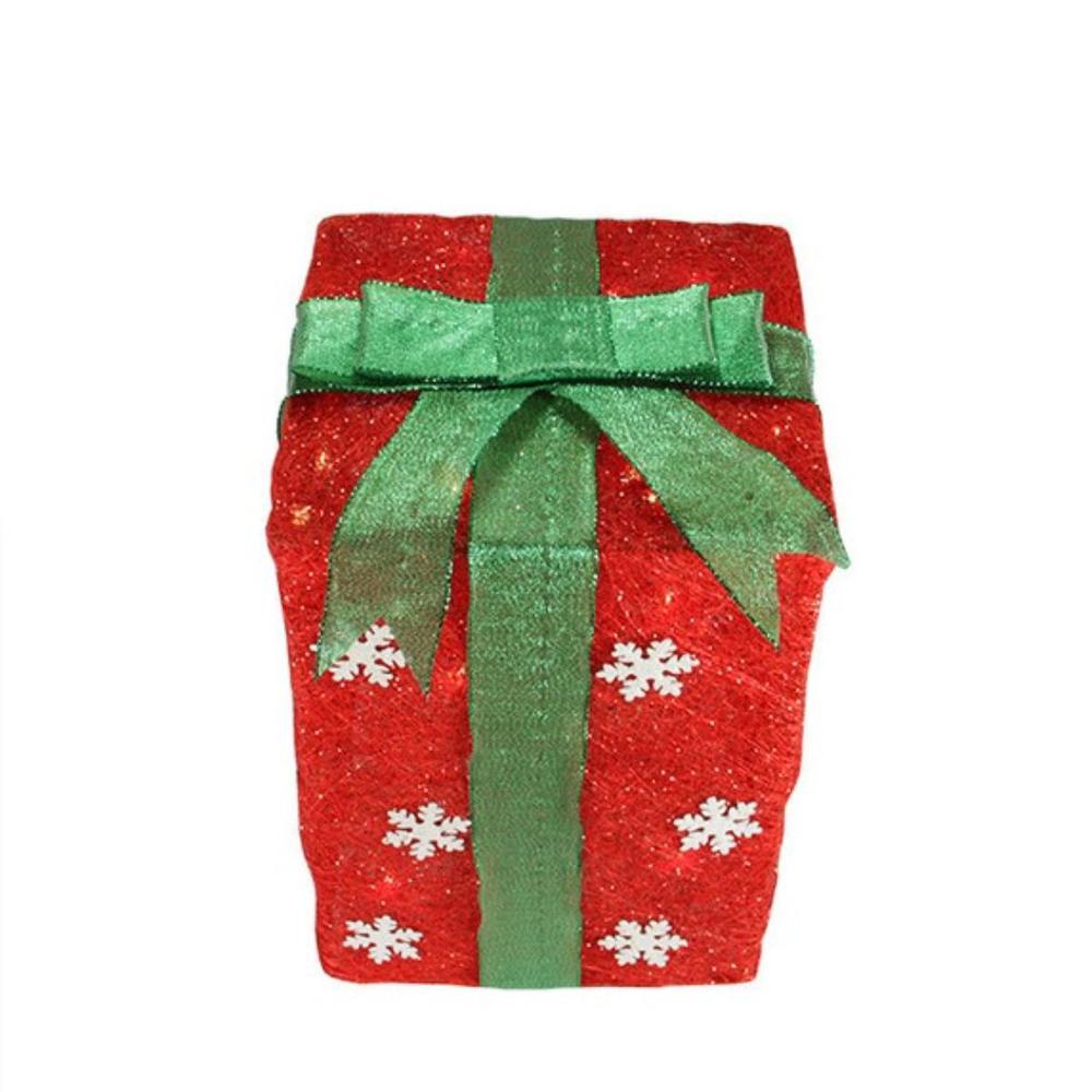 Set of 3 Pre-Lit Red and Green Snowflake Gift Boxes Christmas Outdoor Decor 13". Picture 2
