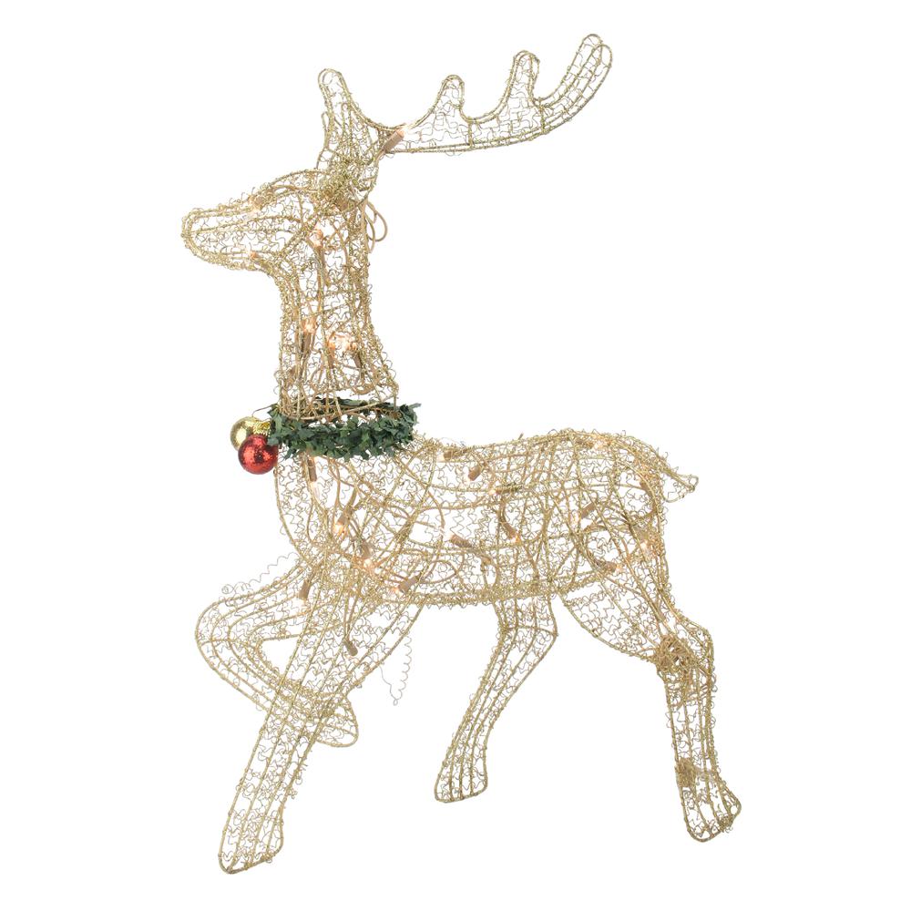 25.5" Gold Lighted Prancing Reindeer Christmas Outdoor Decoration. Picture 1