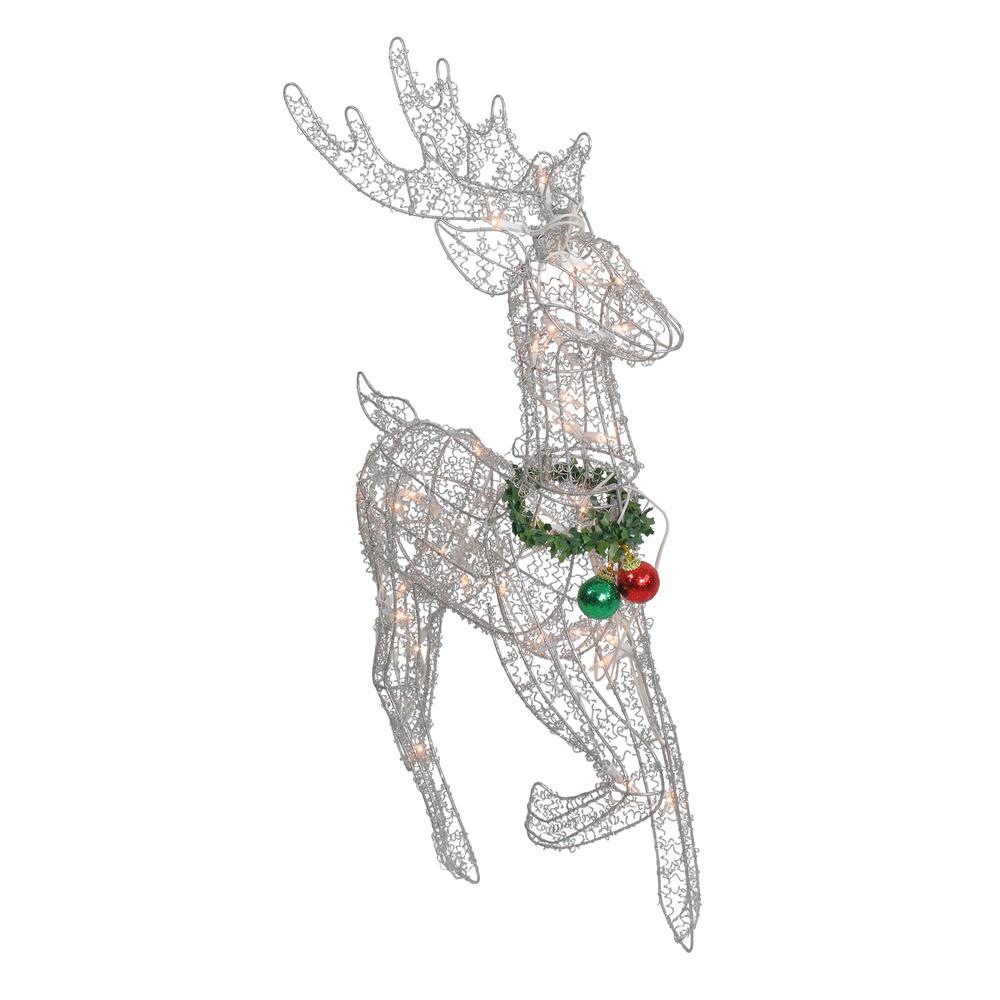 25.5" Silver and Green Lighted Prancing Reindeer Christmas Outdoor Decoration. Picture 2