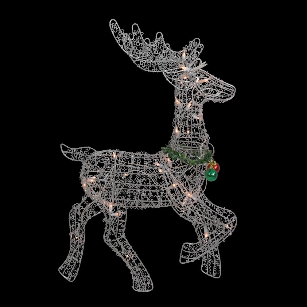 25.5" Silver and Green Lighted Prancing Reindeer Christmas Outdoor Decoration. Picture 3