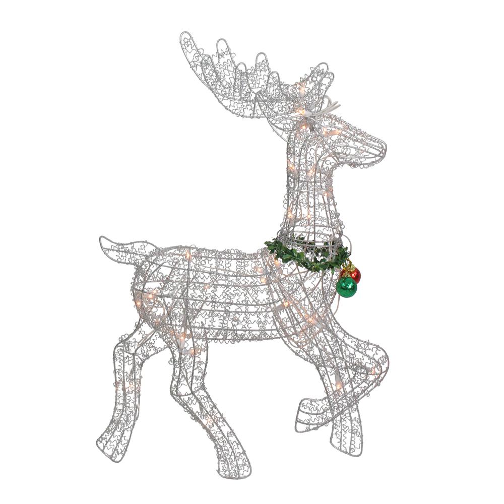 25.5" Silver and Green Lighted Prancing Reindeer Christmas Outdoor Decoration. Picture 1