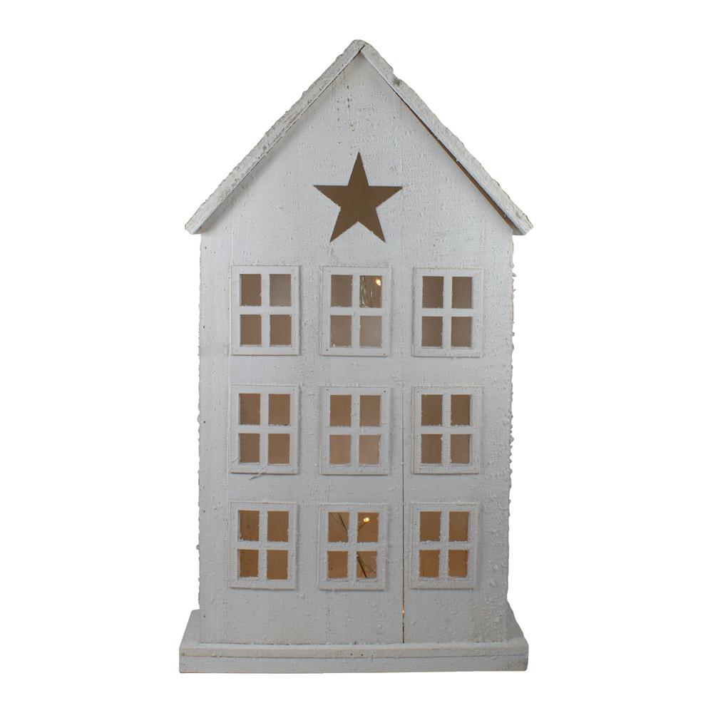 30" Snow-Covered Rustic White Wooden House Christmas Tabletop. Picture 1