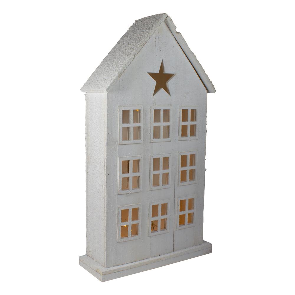 30" Snow-Covered Rustic White Wooden House Christmas Tabletop. Picture 3